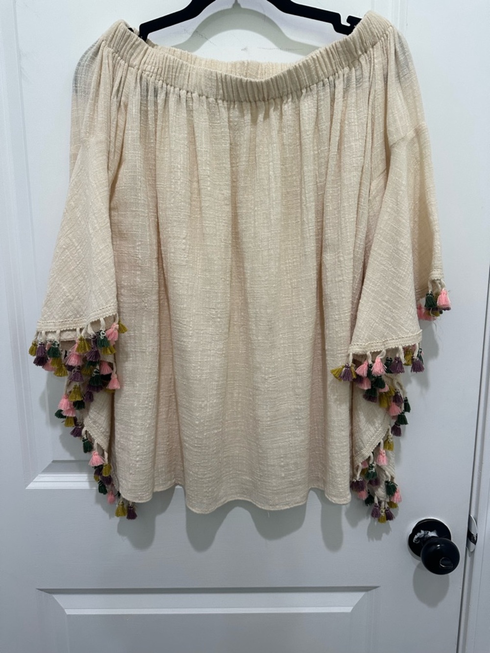 Easel Anthropologie Bobo Cream Textured Off-Shoulder Top oversized S
